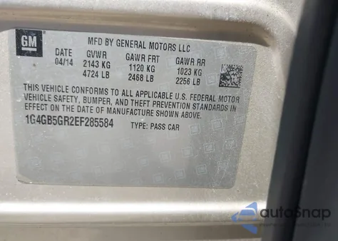 2014 Buick Lacrosse Leather Group z USA, uszkodzony, nr VIN 1G4GB5GR2EF285584